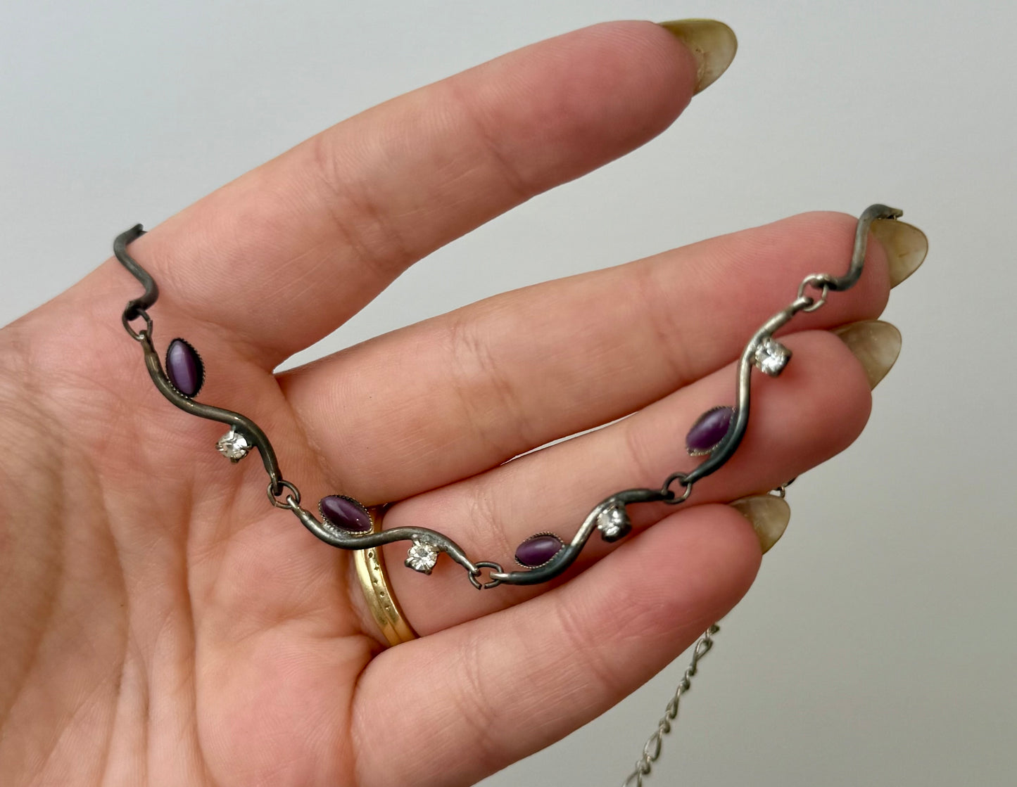 Purple cats eye man made material necklace thrifted find