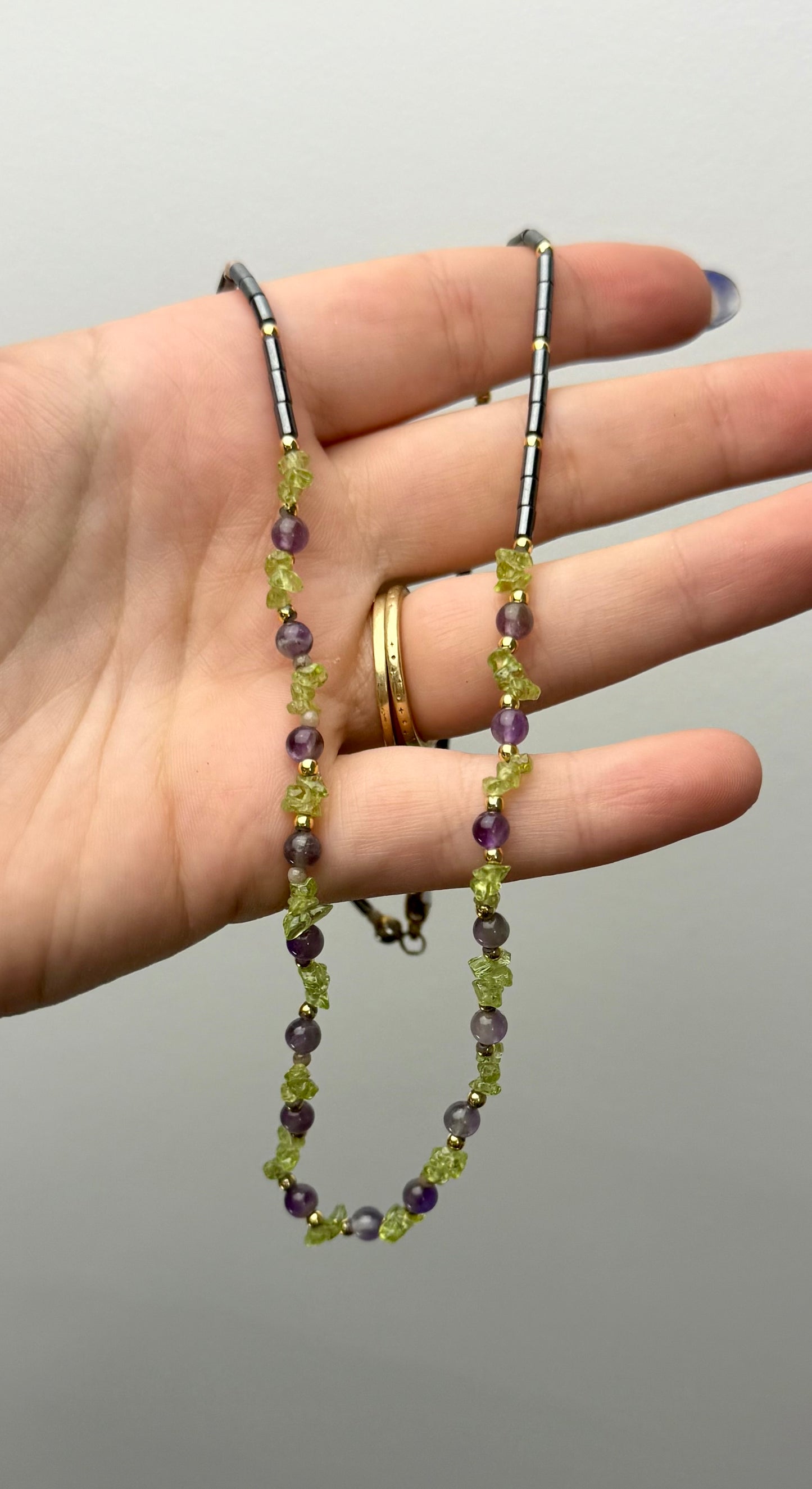 Hematite peridot amethyst necklace thrifted find