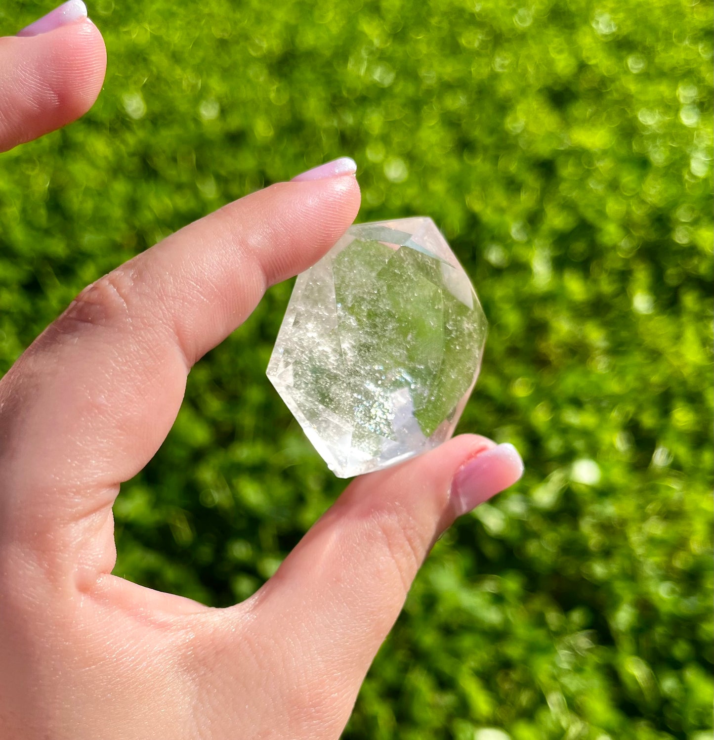 Clear quartz hexagon carving