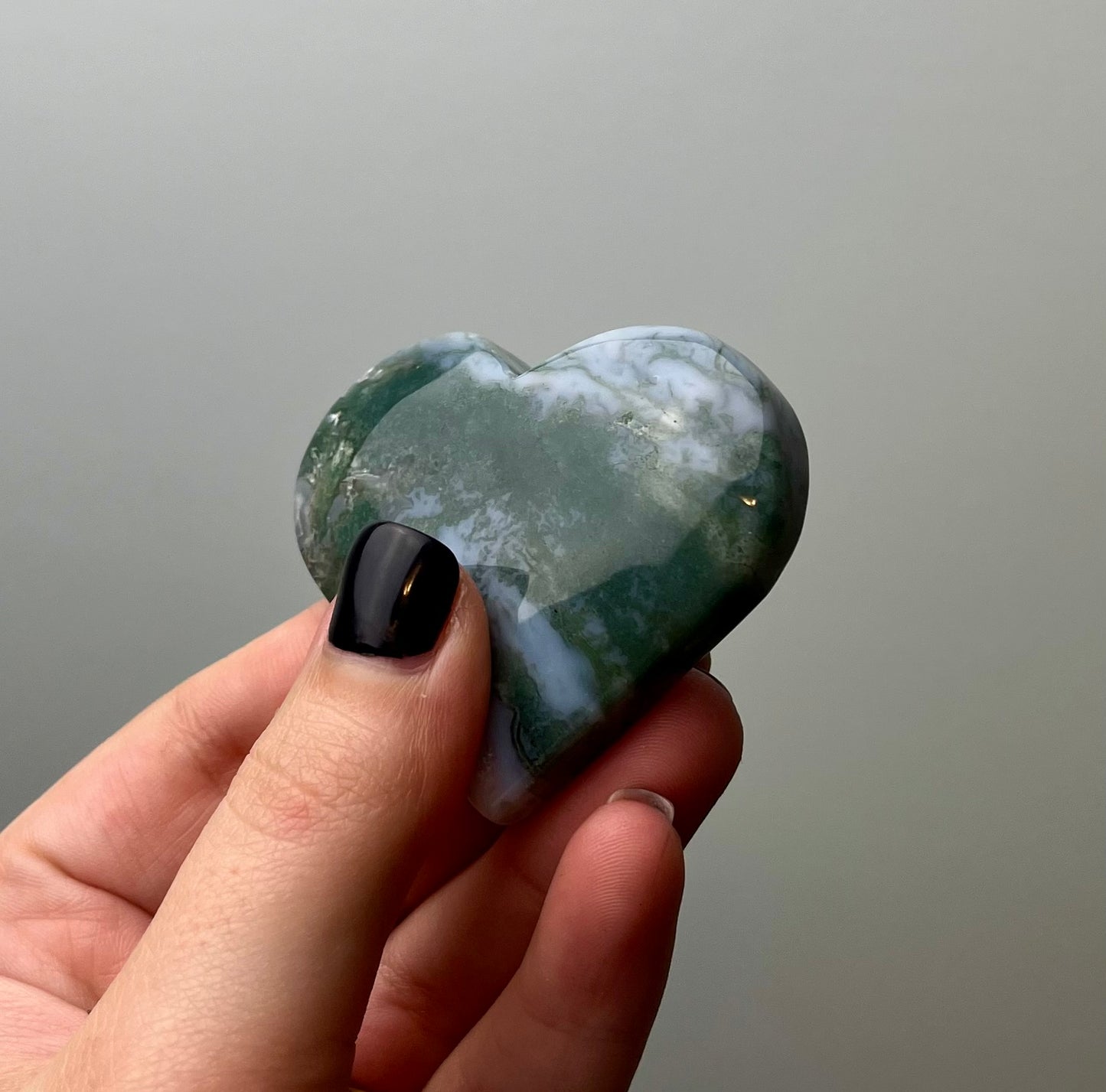 Moss agate heart carving