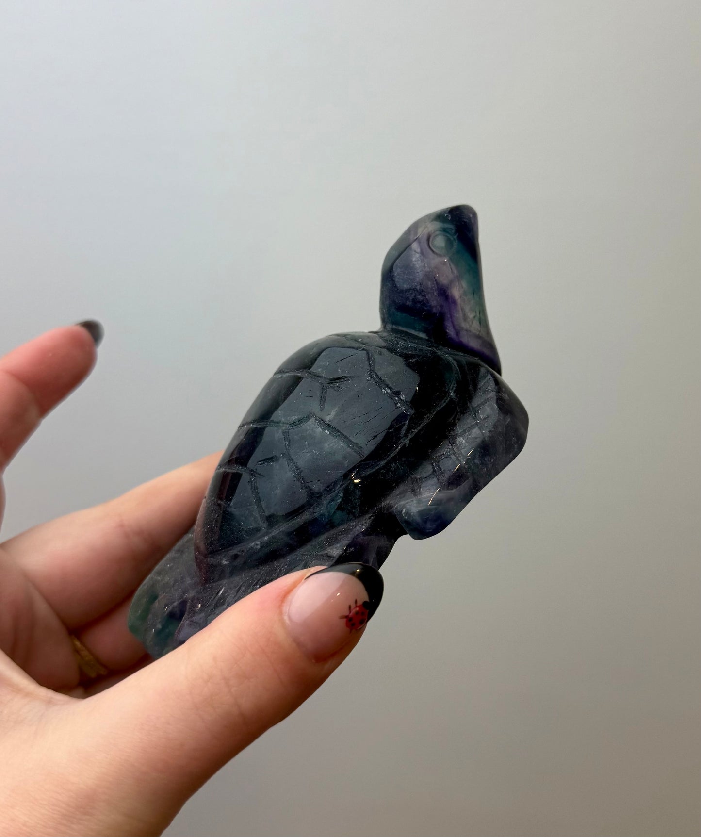 Fluorite sea turtle carving