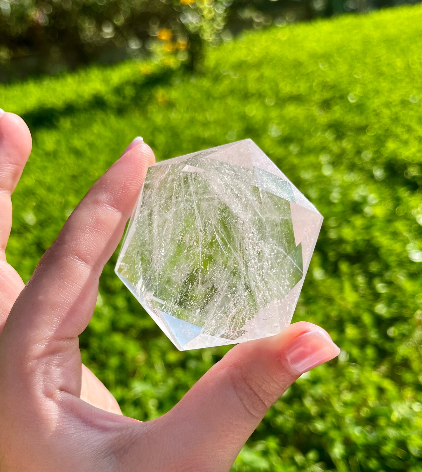 Clear quartz hexagon carvings