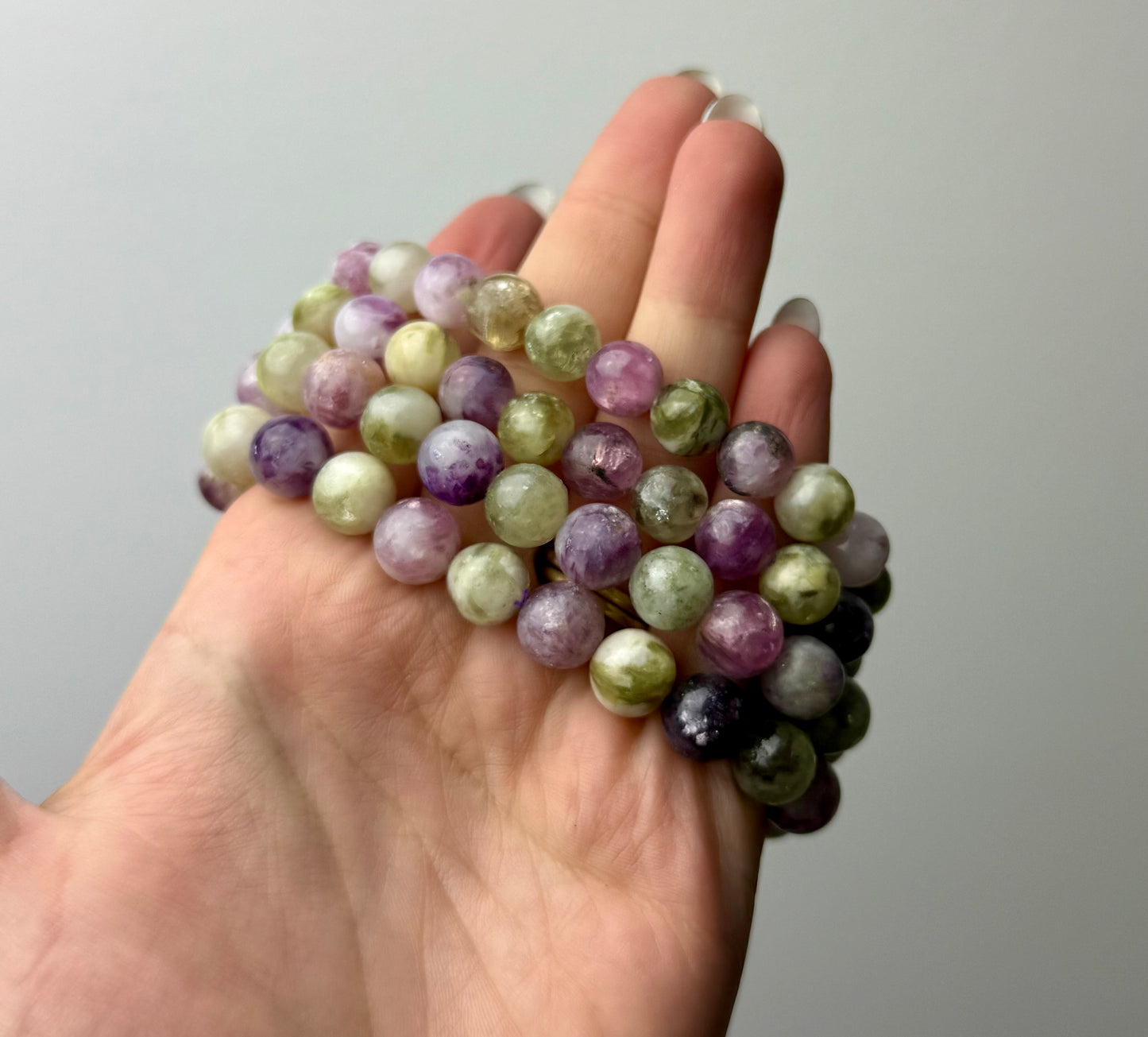 Purple and green mica bracelets