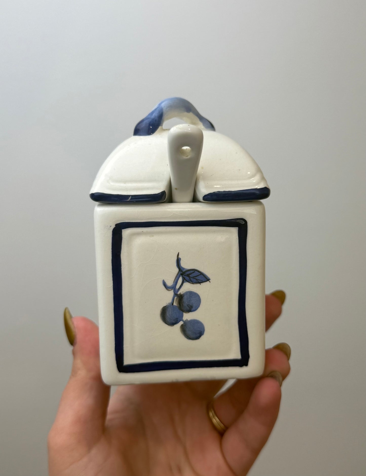 Blueberry sugar jar hand painted thrifted find