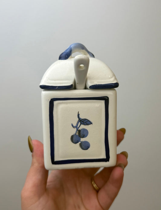 Blueberry sugar jar hand painted thrifted find