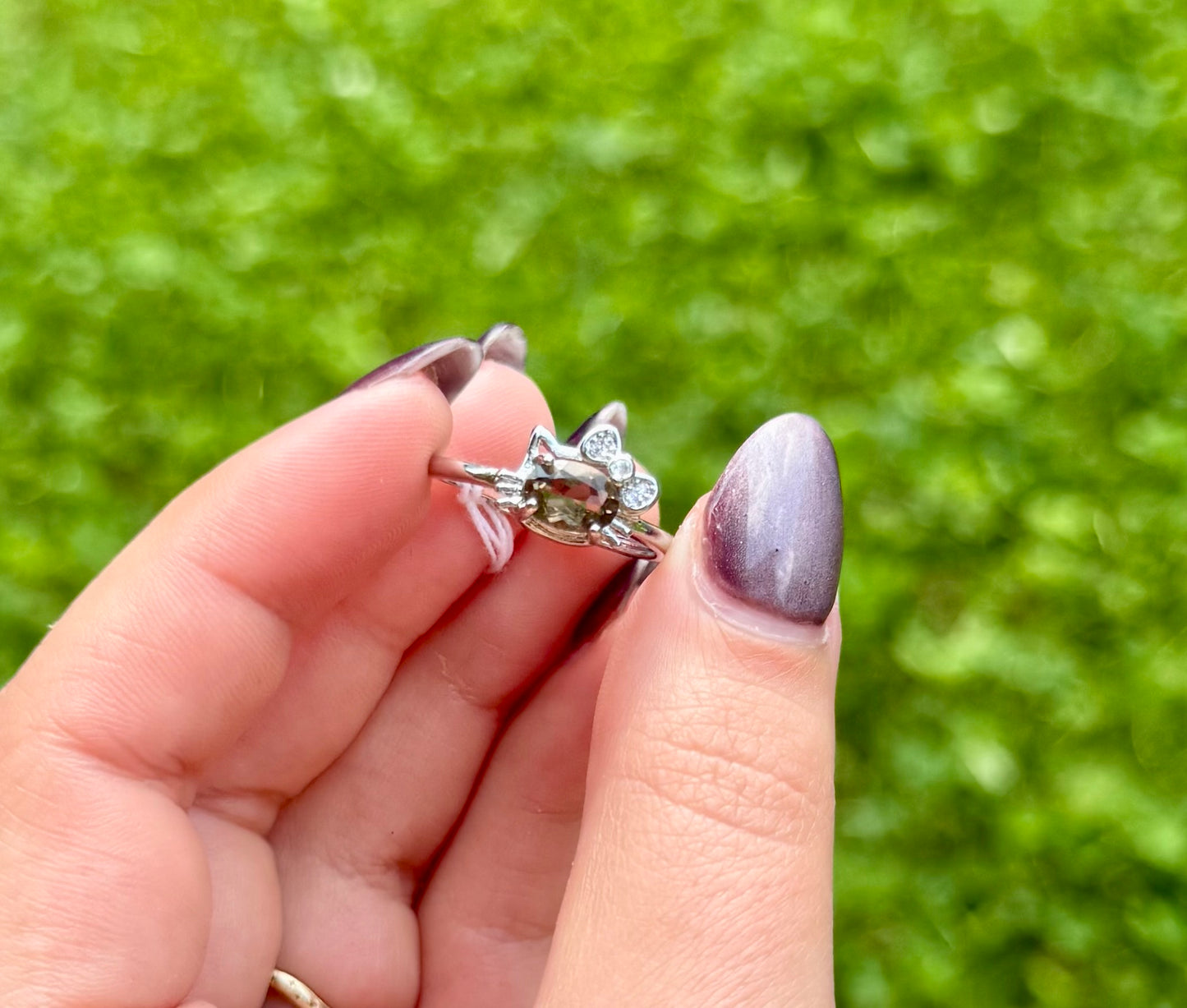 Smoky Quartz hello kitty adjustable ring