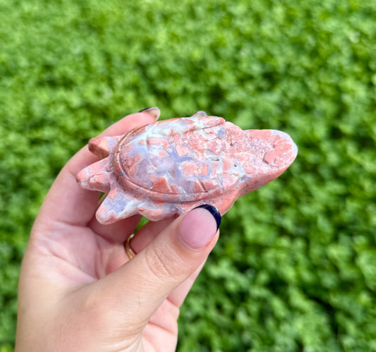 Imperfect pink cotton candy agate sea turtle carving