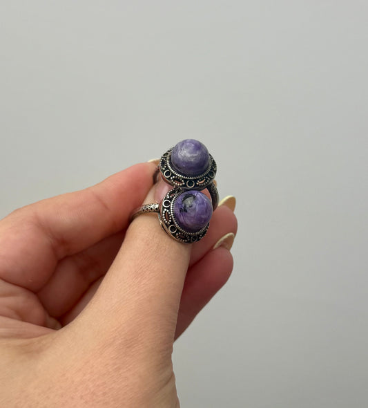 Charoite adjustable rings