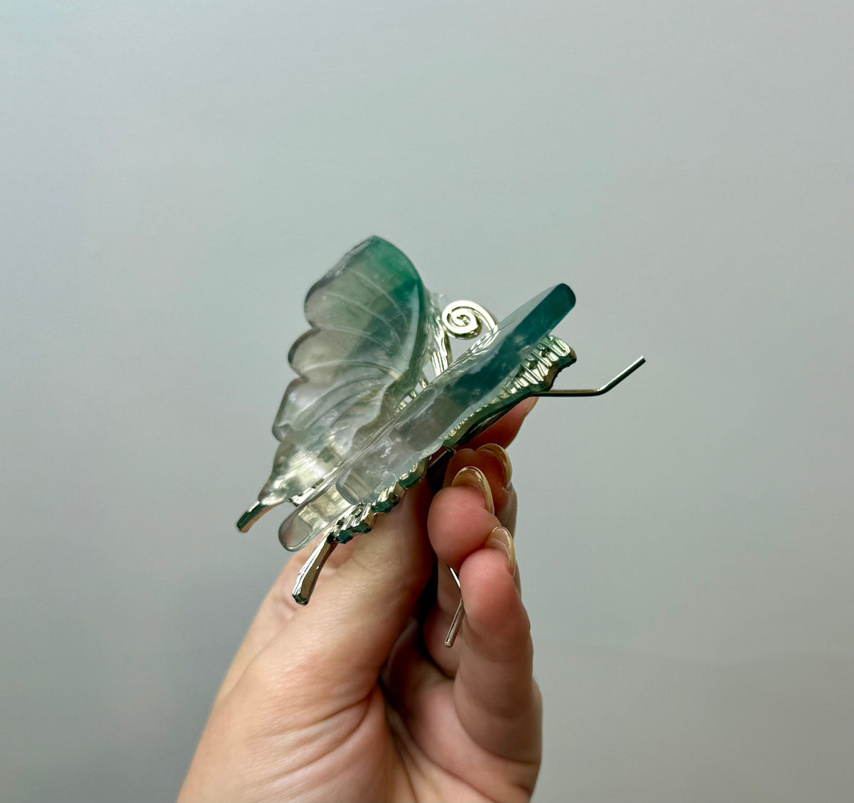 Imperfect fluorite butterfly carving