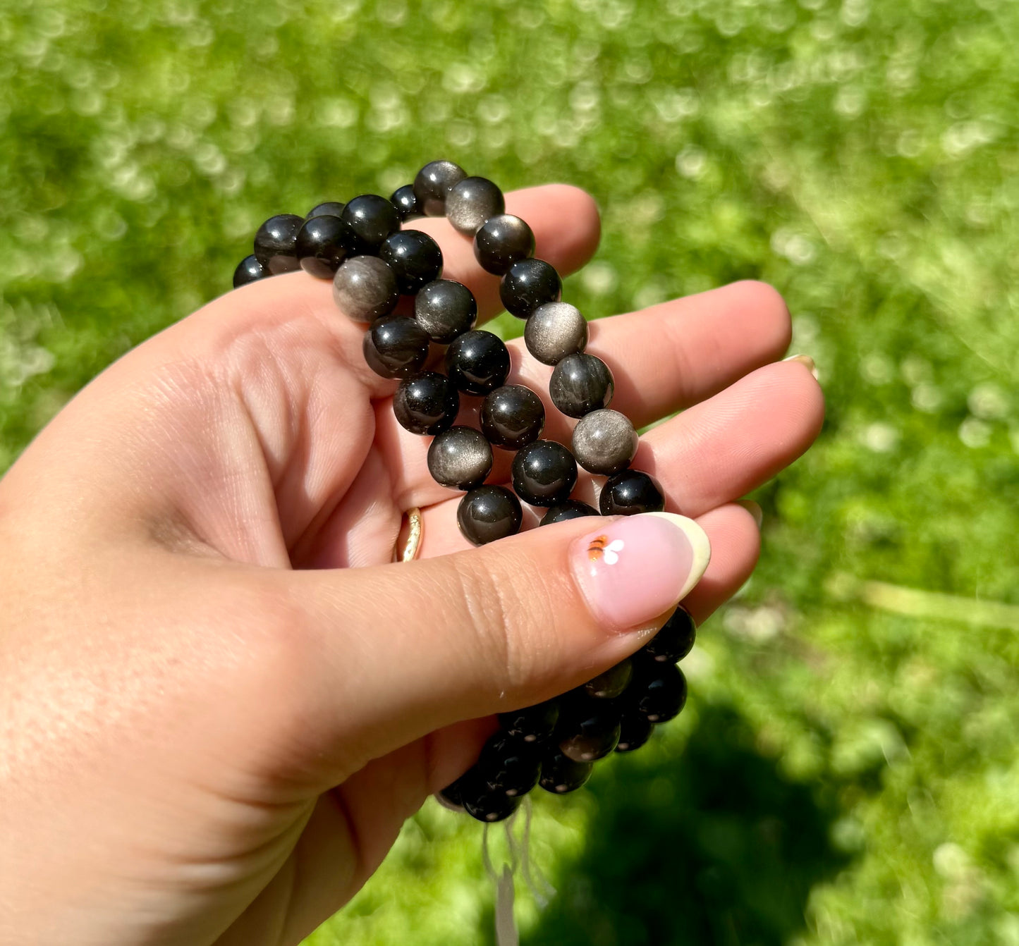 Silver sheen obsidian bracelets
