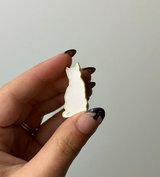White cat enamel pin