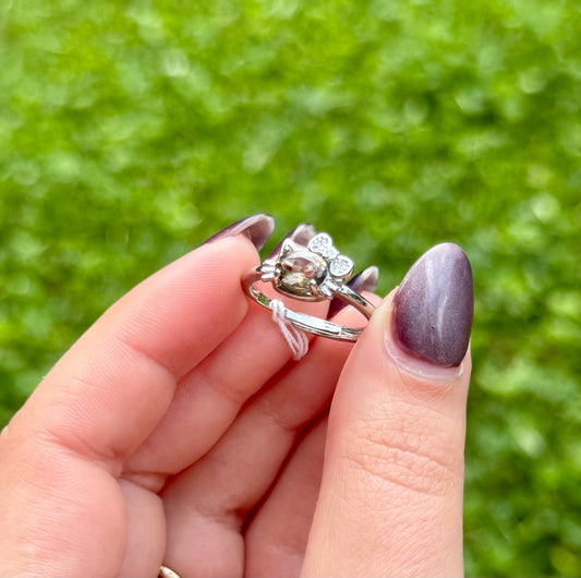 Smoky Quartz hello kitty adjustable ring