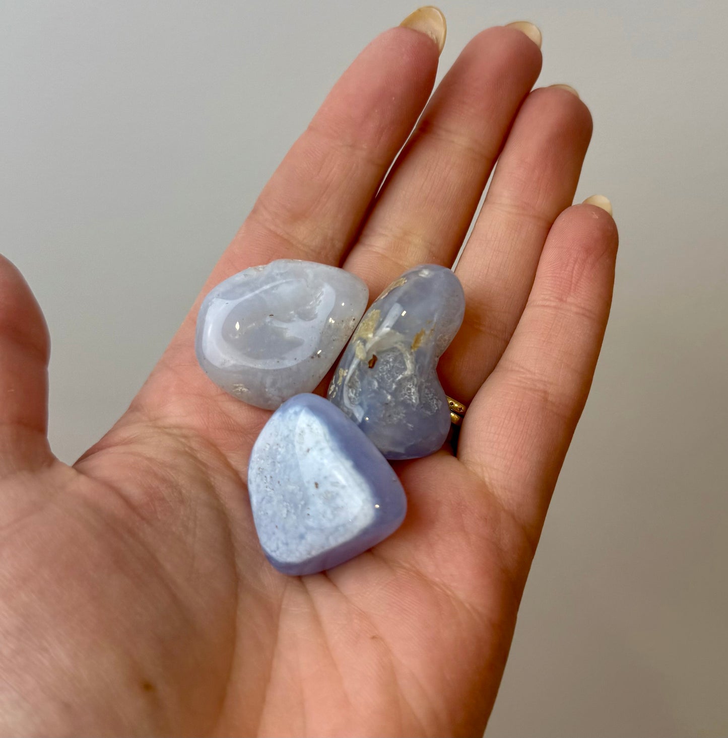 Blue chalcedony tumbles
