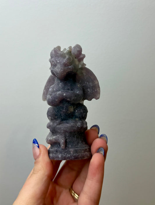 Lepidolite dragon carving