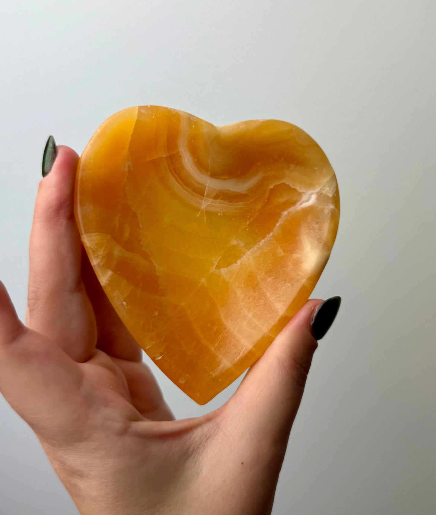 Orange calcite heart bowl