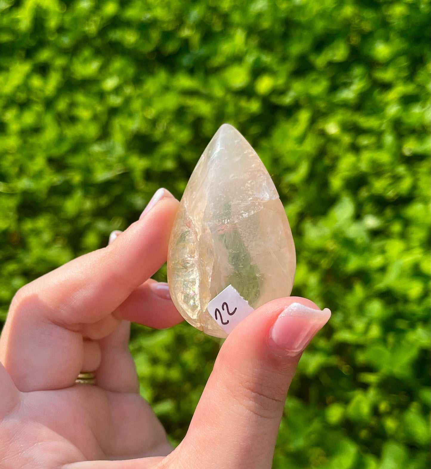 Imperfect golden healer rose quartz teardrop carving