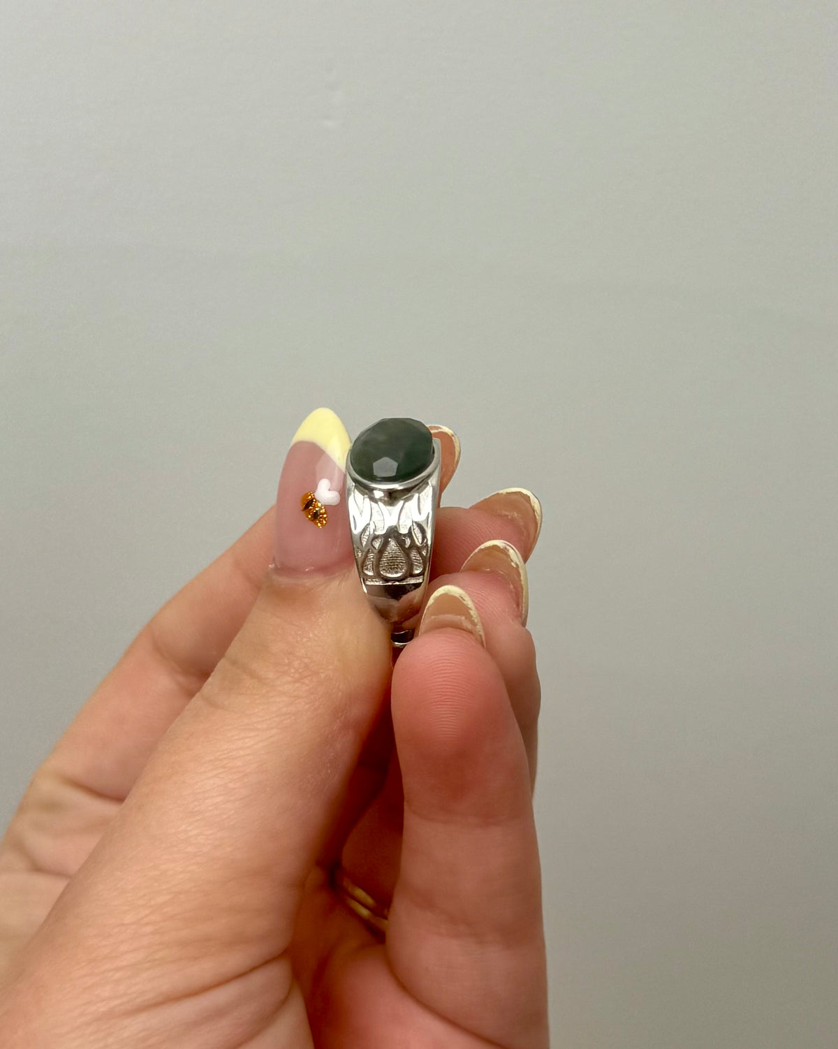 Moss agate adjustable ring