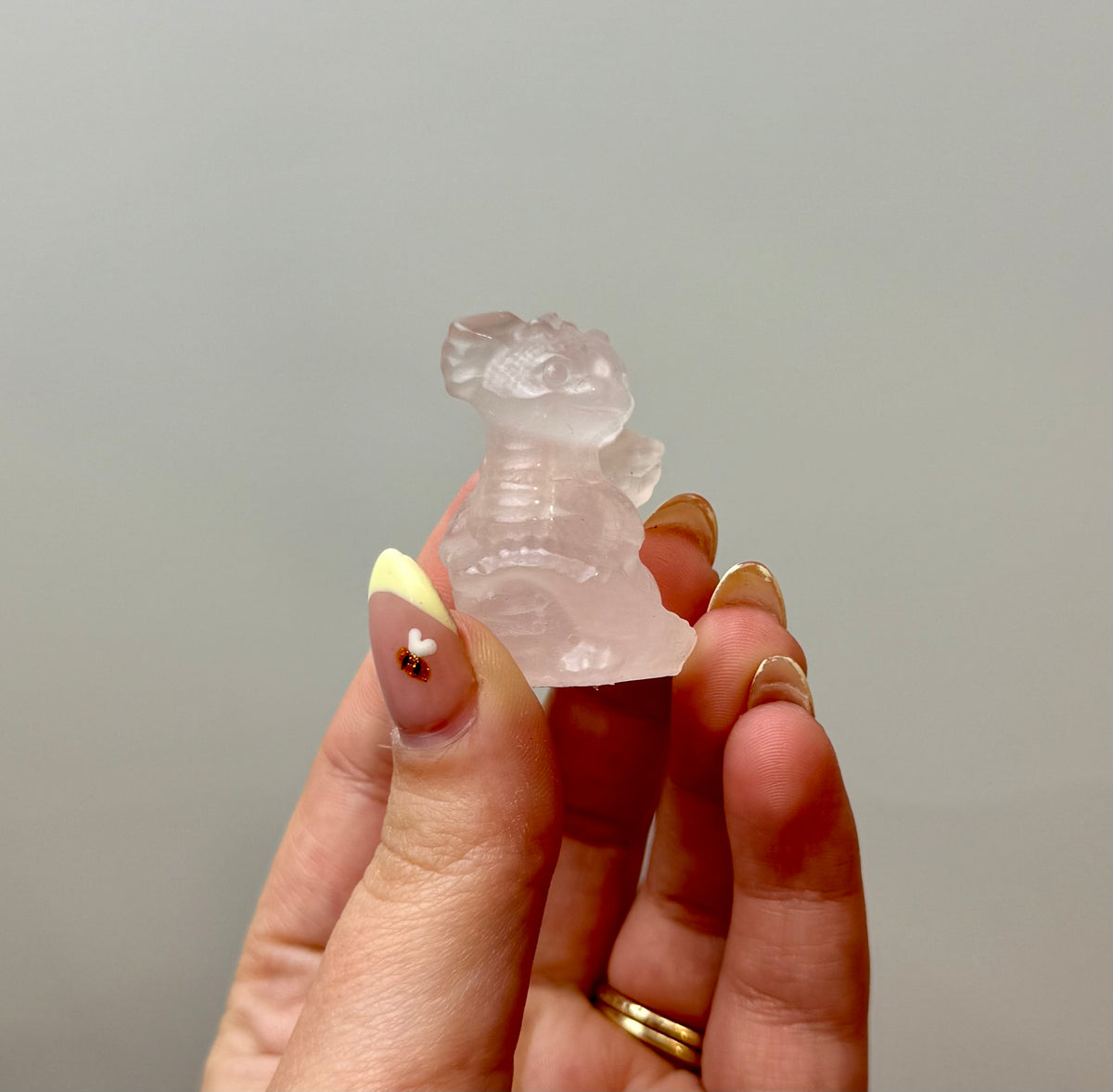 Rose quartz dragon carving