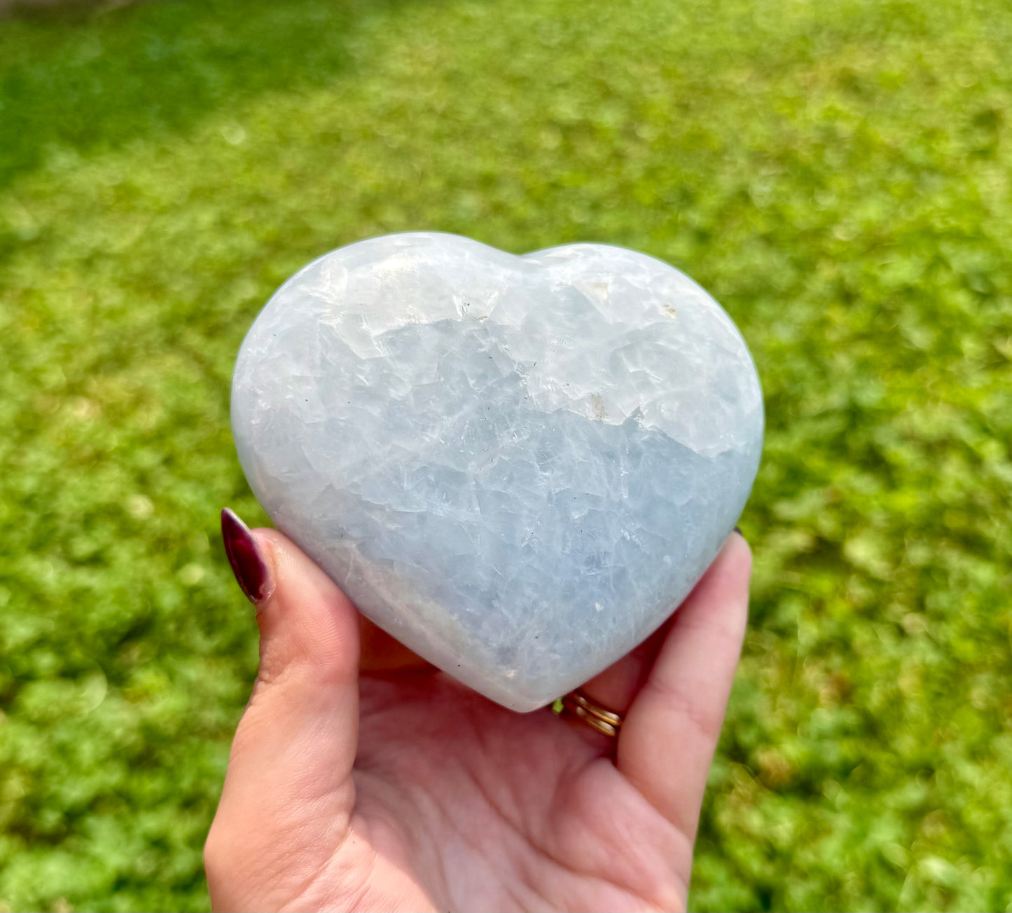 Blue calcite heart carving