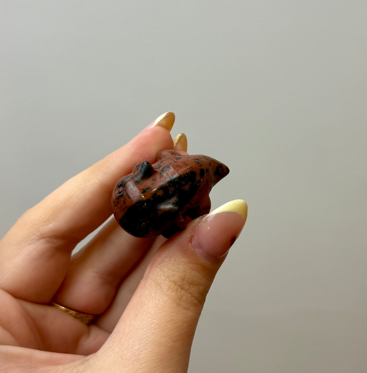 Mahogany Obsidian axolotl carving