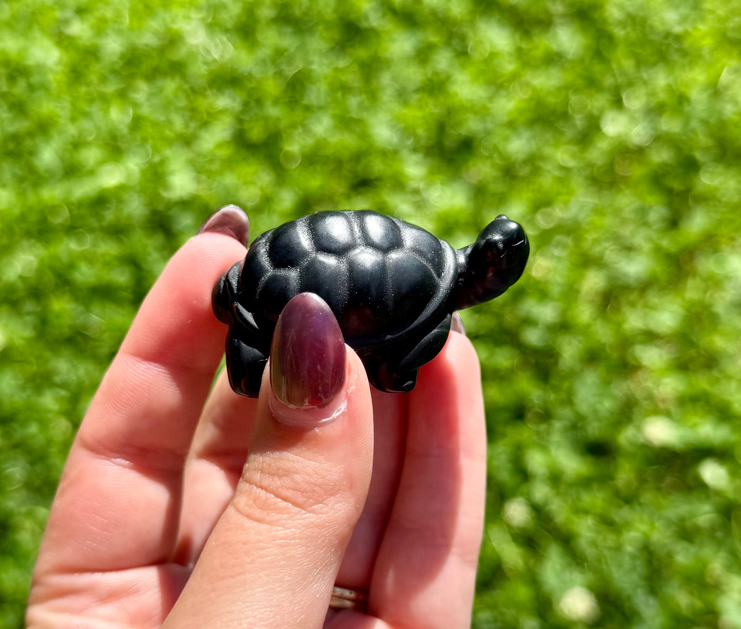 Obsidian turtle carving