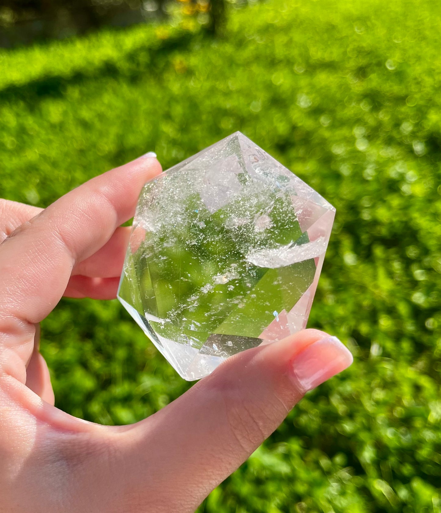 Clear quartz hexagon carvings