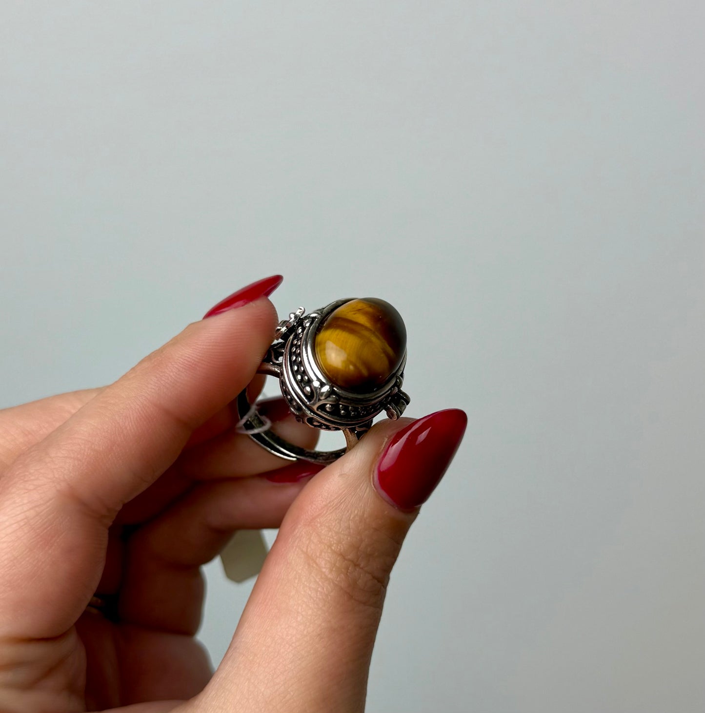 Tigers eye locket adjustable ring