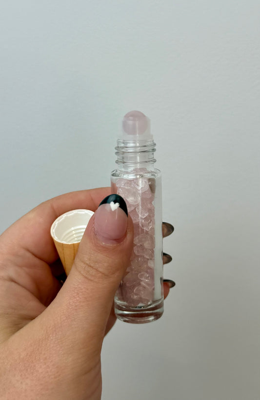 Rose quartz chip roller bottle