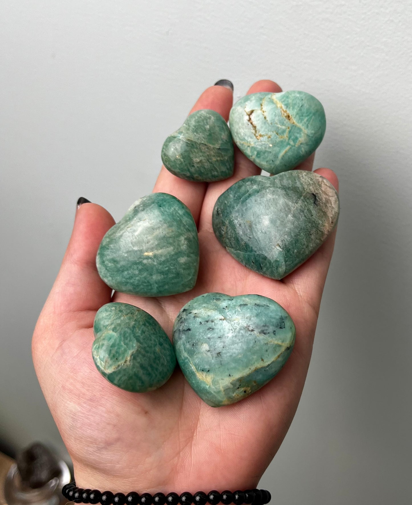 Amazonite heart carvings