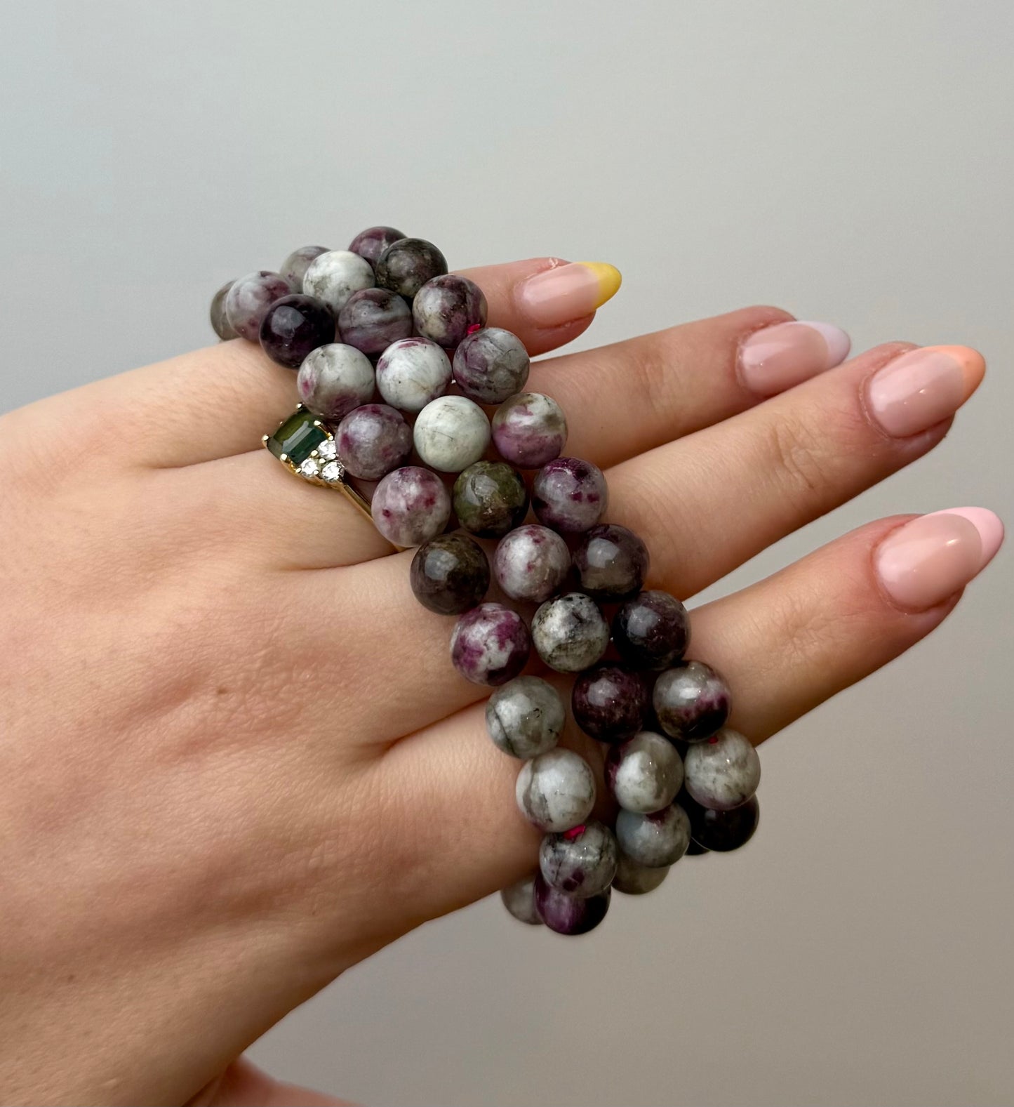 Plum/pink tourmaline bracelets