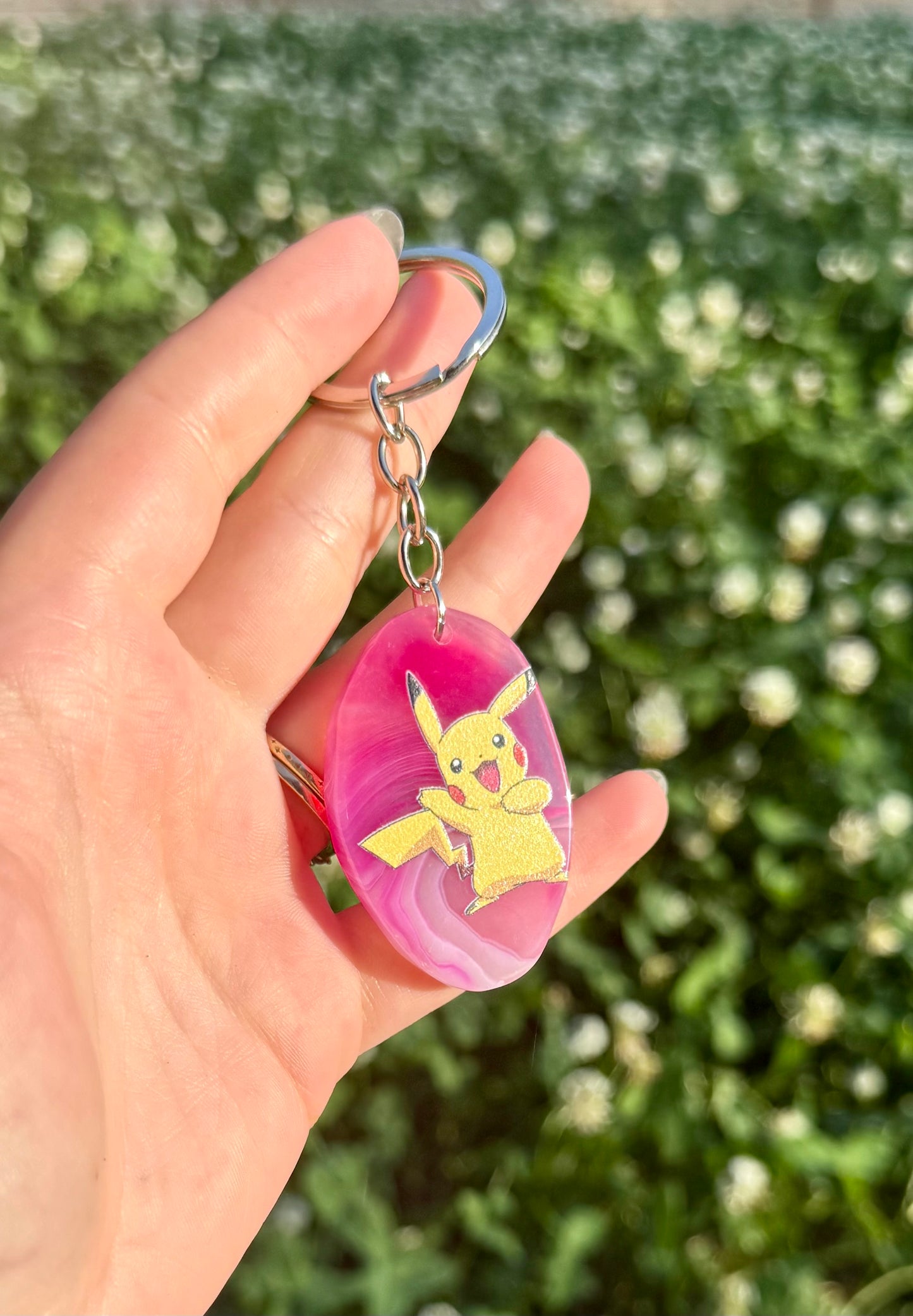 Pikachu dyed agate keychain