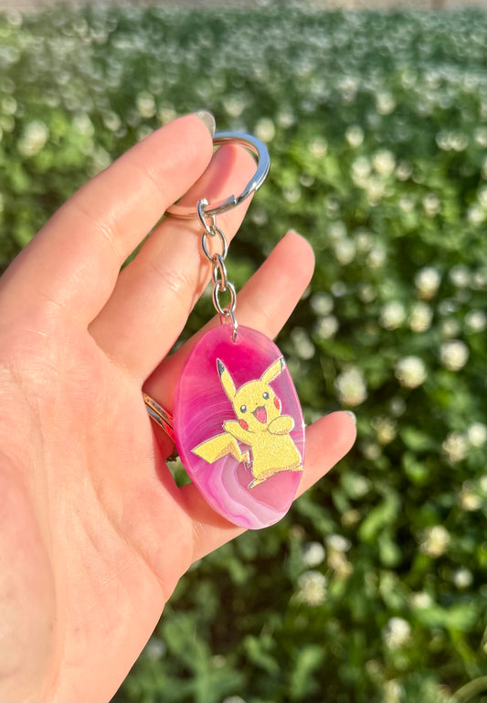 Pikachu dyed agate keychain