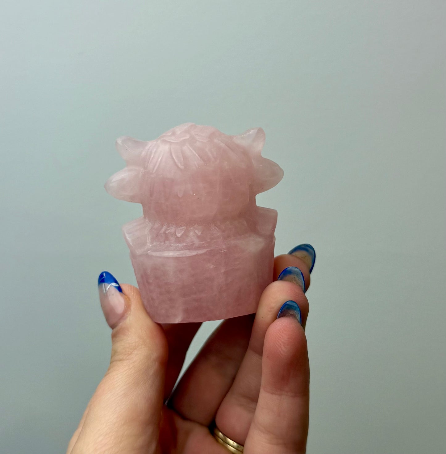 Rose quartz cow carving