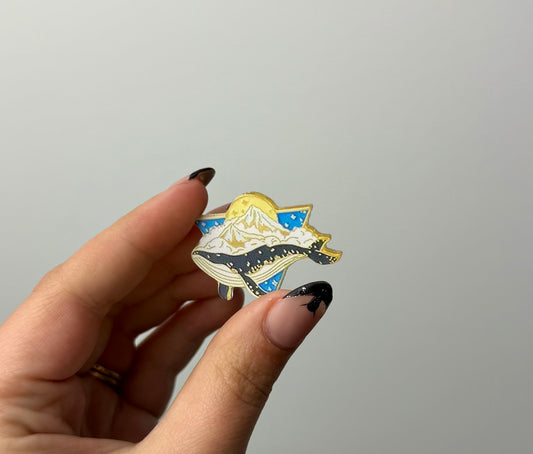 Whale mountain pin