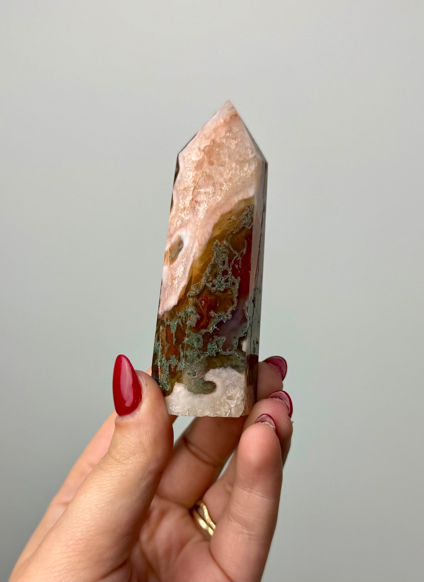 Dyed moss agate tower A