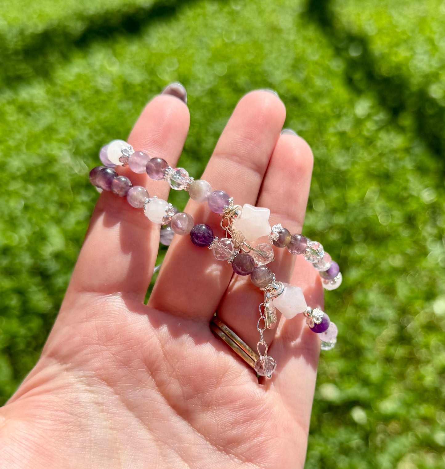 Amethyst rose quartz star charm bracelets
