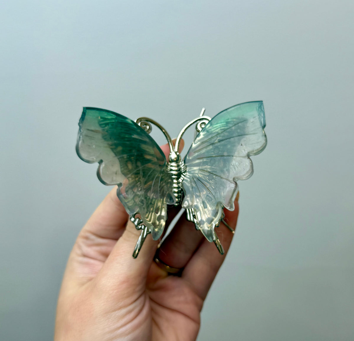 Imperfect fluorite butterfly carving