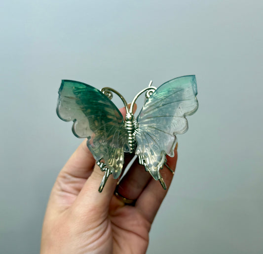 Imperfect fluorite butterfly carving