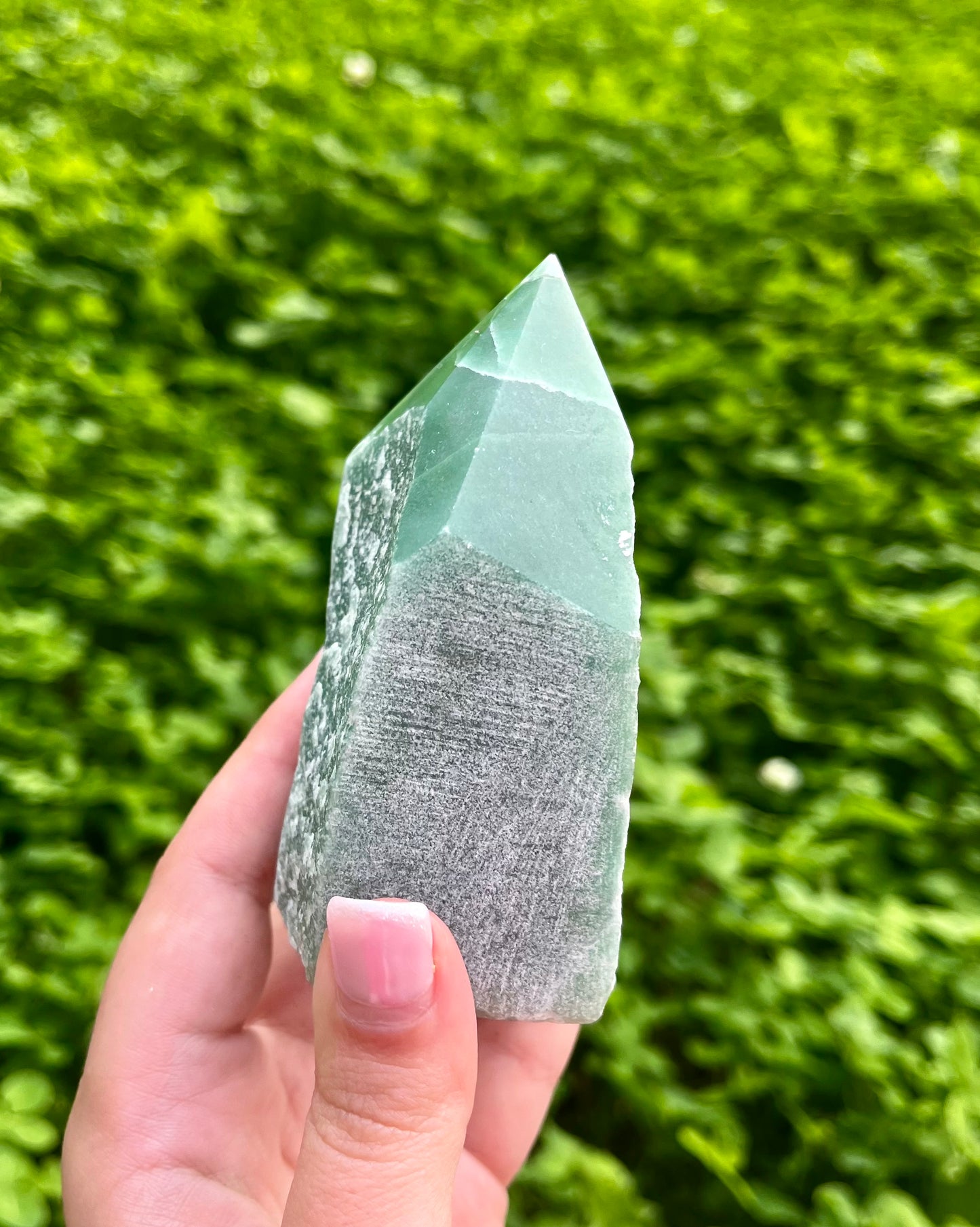 Large green aventurine half raw