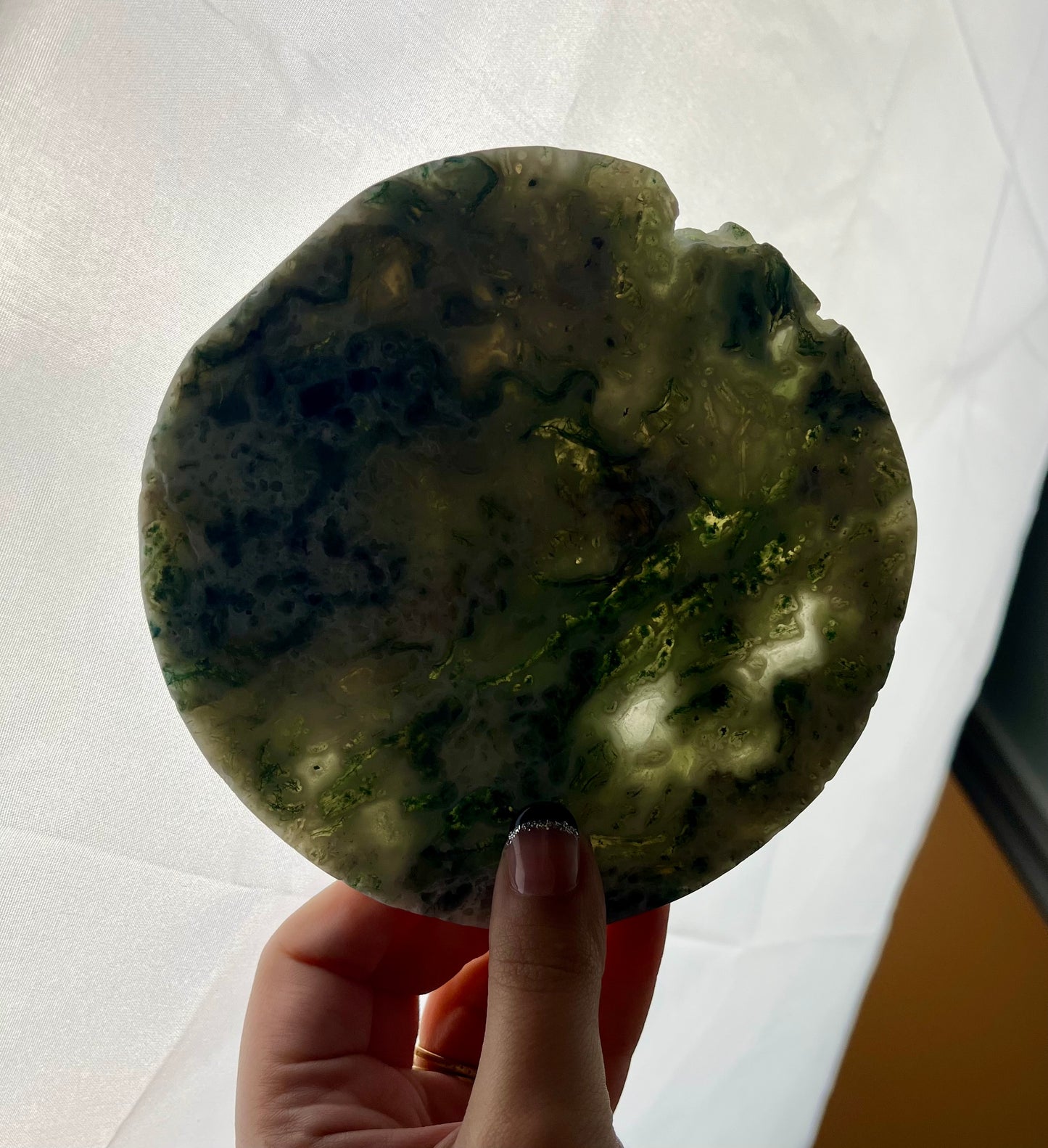 Moss agate disk slab