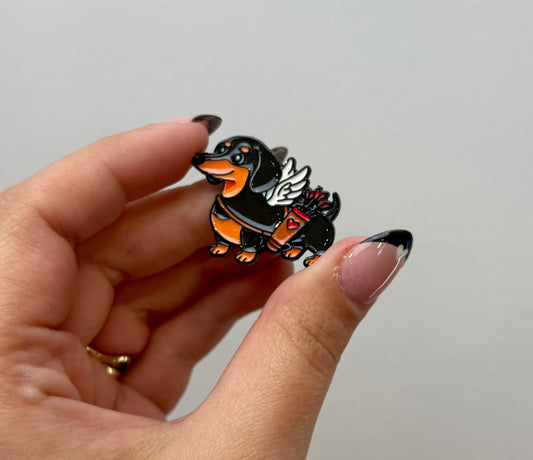 Wiener dog dachshund cupid enamel pin