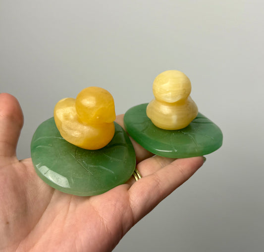 Duck on lily pad carvings