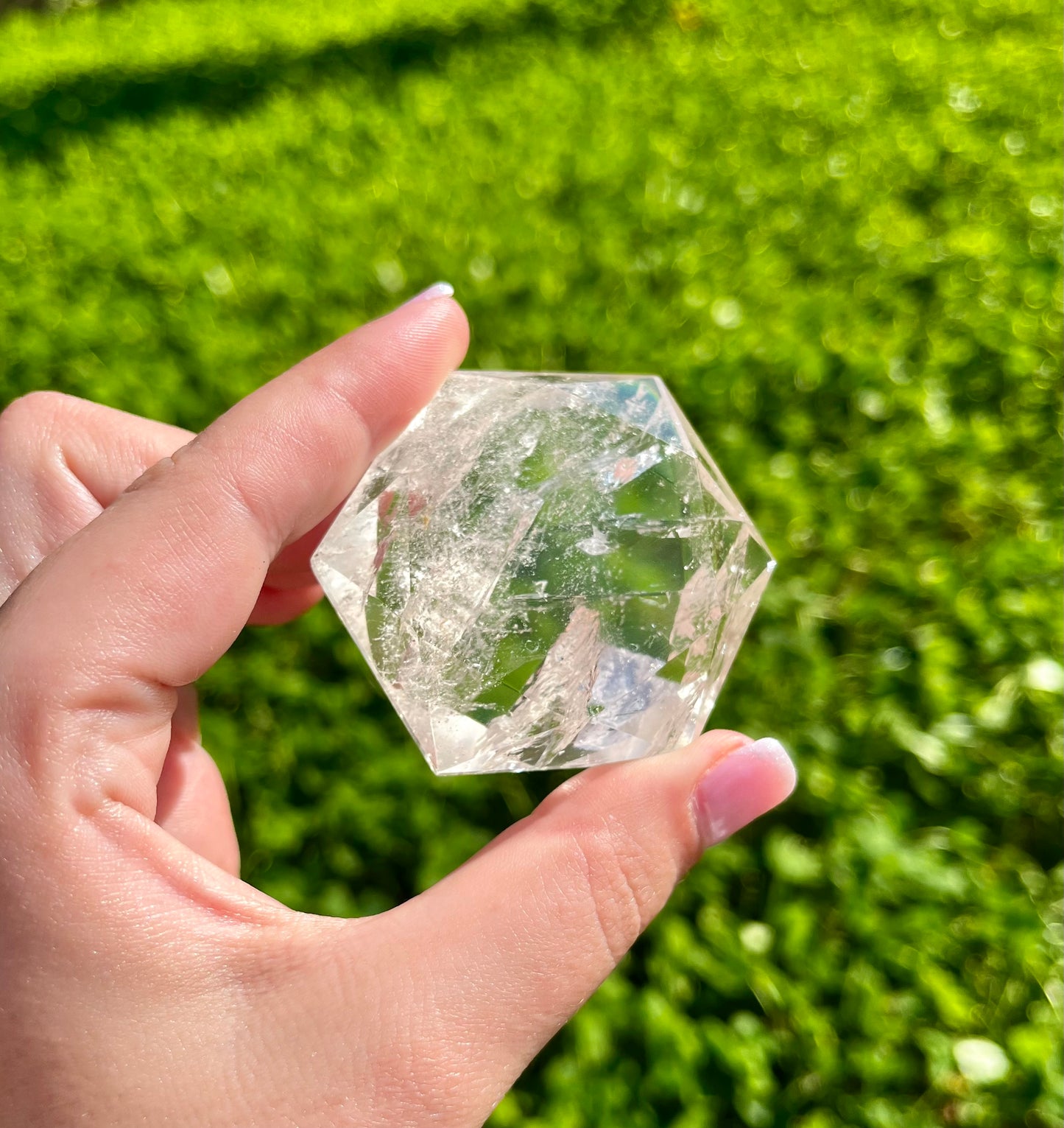 Clear quartz hexagon carvings