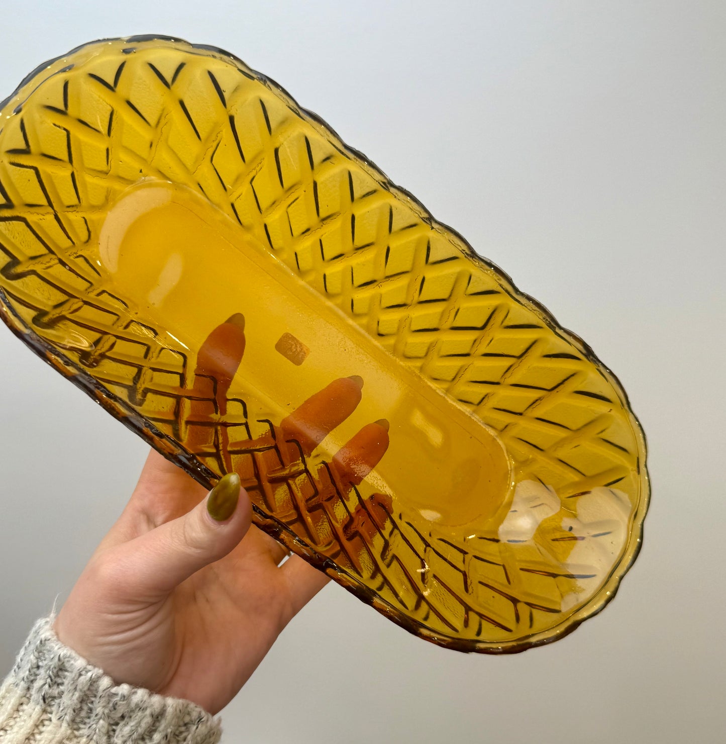 Amber coloured glass bowl/dish thrifted find