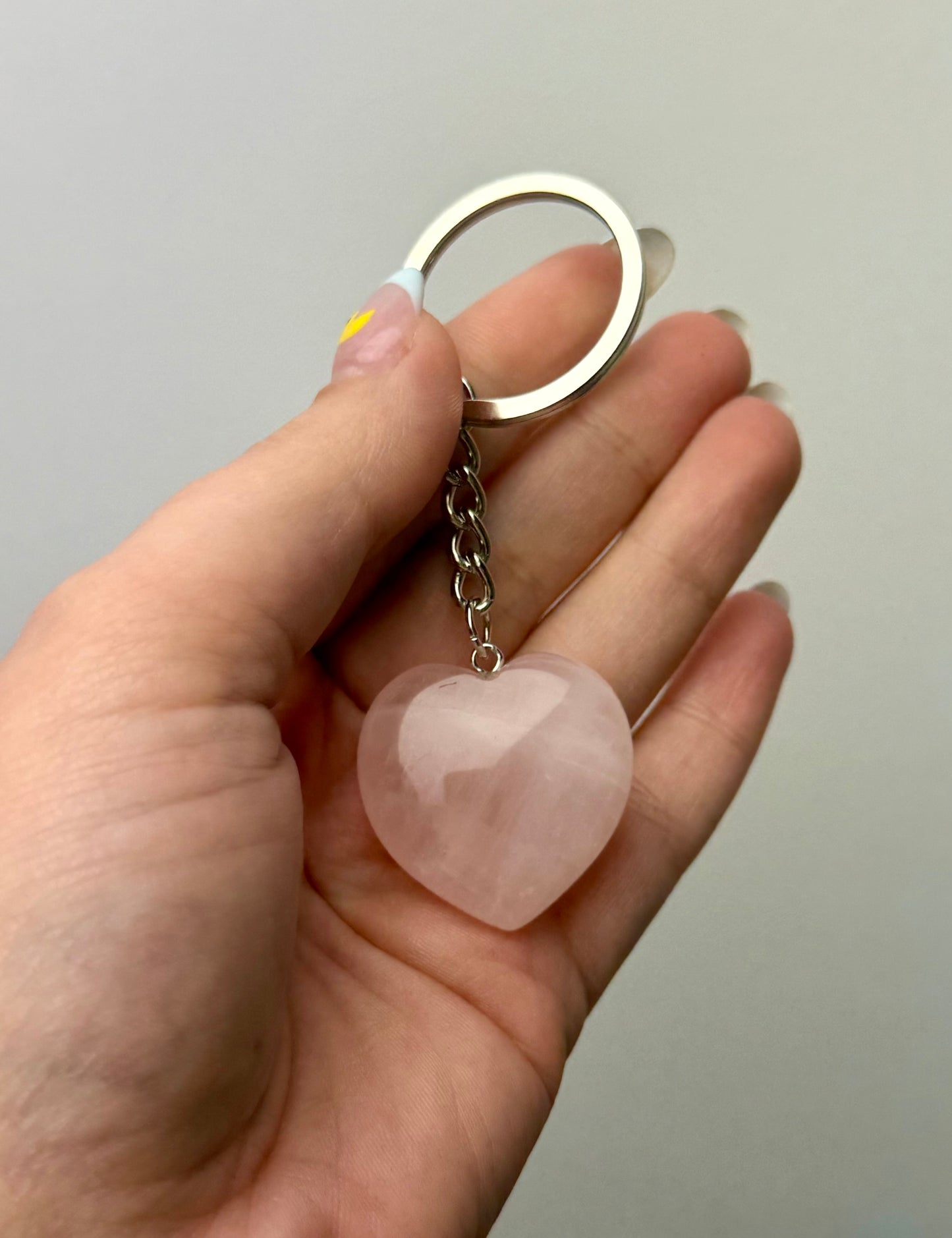 Rose quartz heart keychain