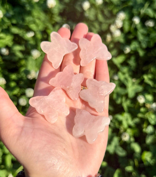 Rose quartz butterfly carvings