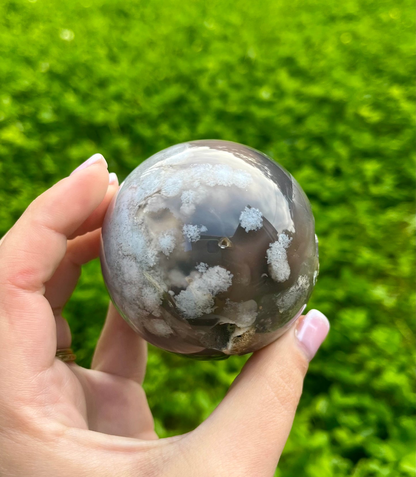 Black flower agate sphere