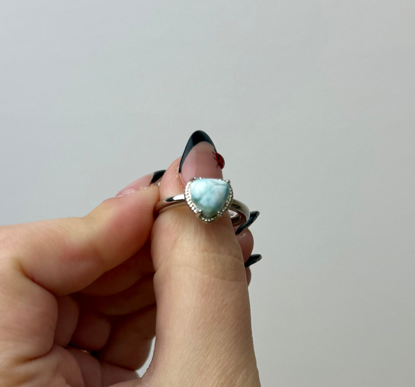 Larimar heart adjustable ring