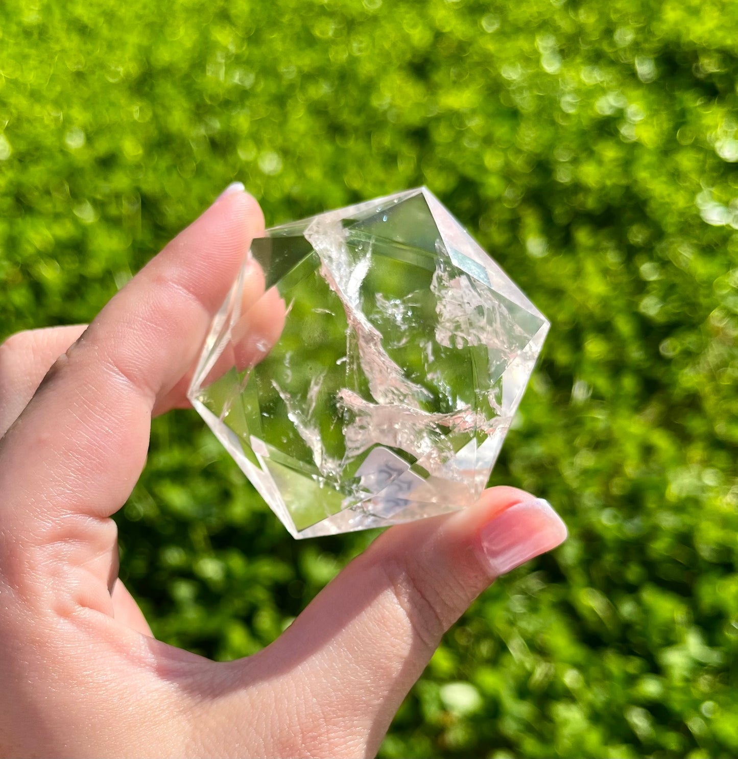 Clear quartz hexagon carving