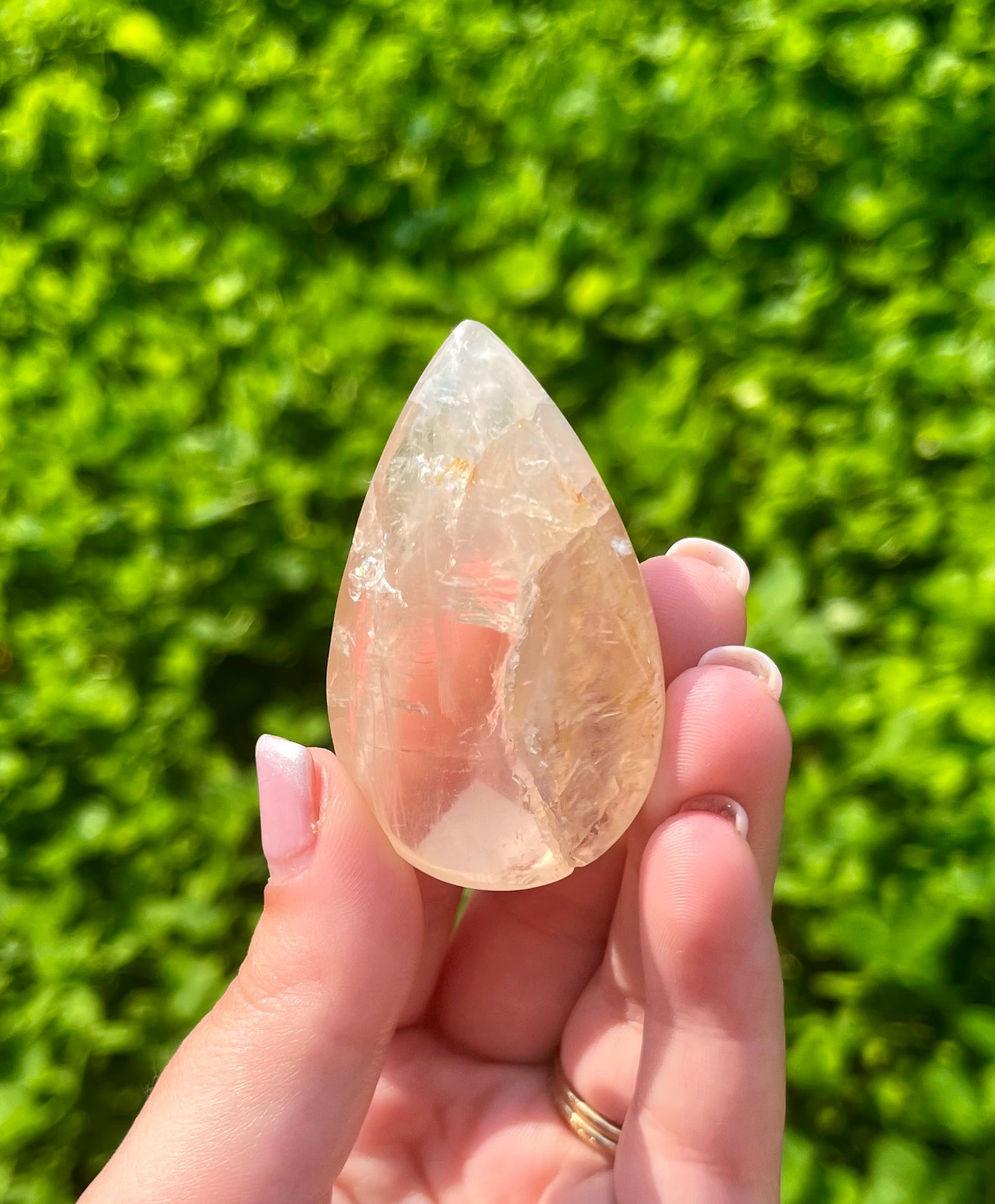 Imperfect golden healer rose quartz teardrop carving